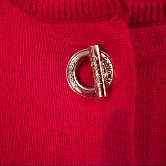 Calvin Klein Cardigan Sweater Red Cropped with Gold Toggle Closure size Medium - Picture 8 of 10